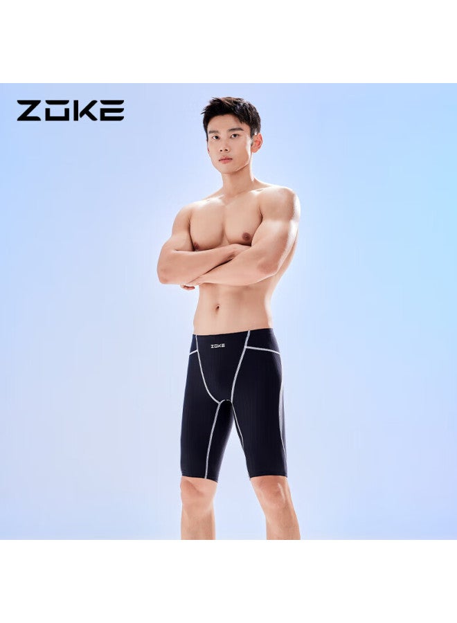 ZOKE Zhouke Men's Swim Trunks, Square-leg Five-point Swim Shorts, Conservative Professional Training Swim Shorts 112536977a, Black/silver, M - Image 5