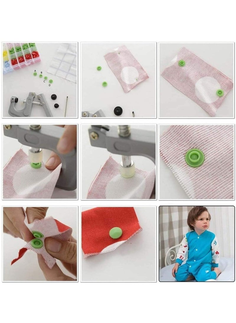 150 Sets 15 Colors Snap Buttons with Snap Pliers Kit, No-Sew Button Fastener Setter with T5 Plastic Snap Button & Organizer Containers for Starter Cloth Fabric Sewing DIY Crafts - Image 5
