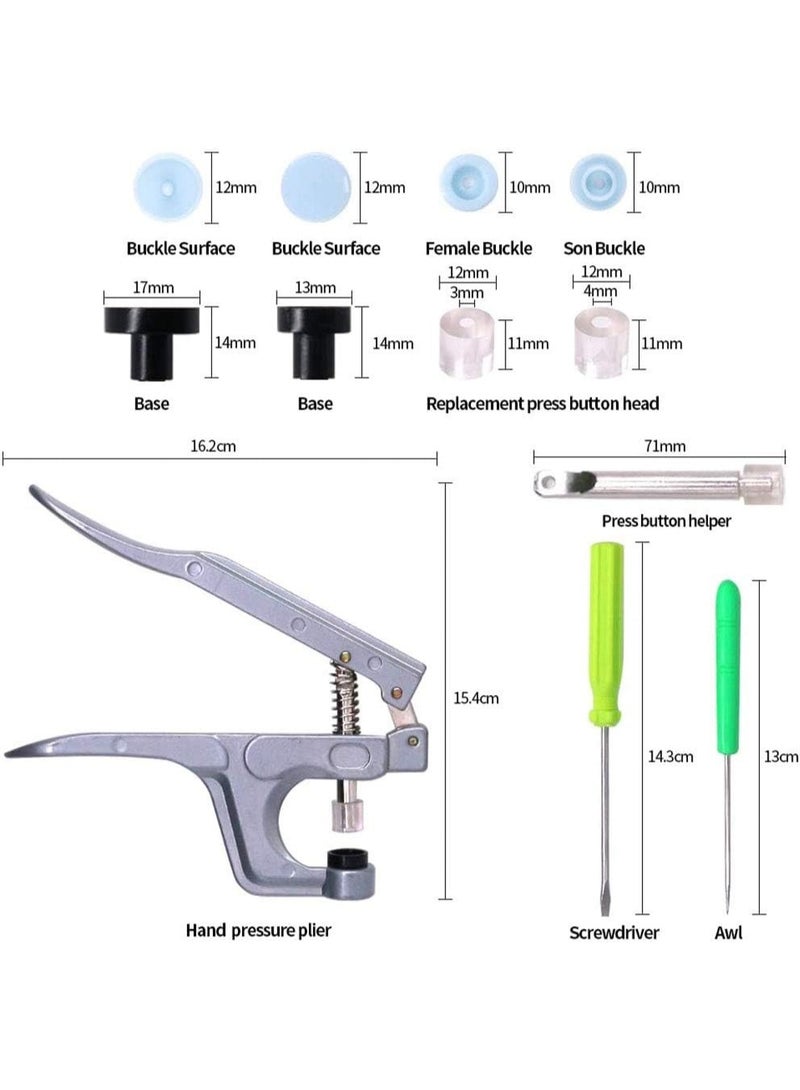 150 Sets 15 Colors Snap Buttons with Snap Pliers Kit, No-Sew Button Fastener Setter with T5 Plastic Snap Button & Organizer Containers for Starter Cloth Fabric Sewing DIY Crafts - Image 2