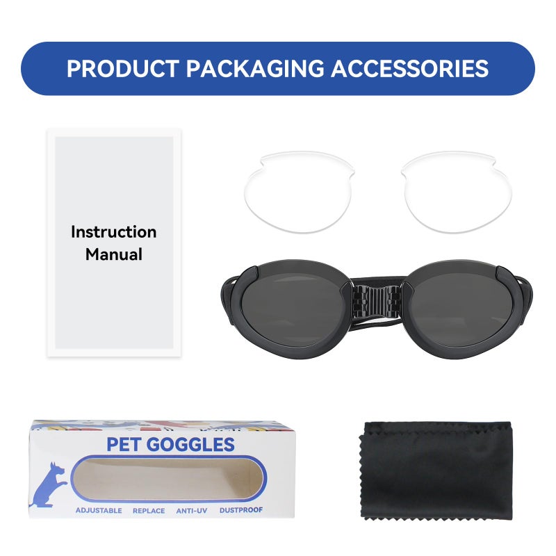 PETLESO Dog Goggles Medium Breeds, Clear UV Protection Dog Sunglasses with Black Replaceable Lenses, Adjustable Doggy Glasses for Outdoor Activities Hiking/Camping Windproof Pet Eyewear - Image 5