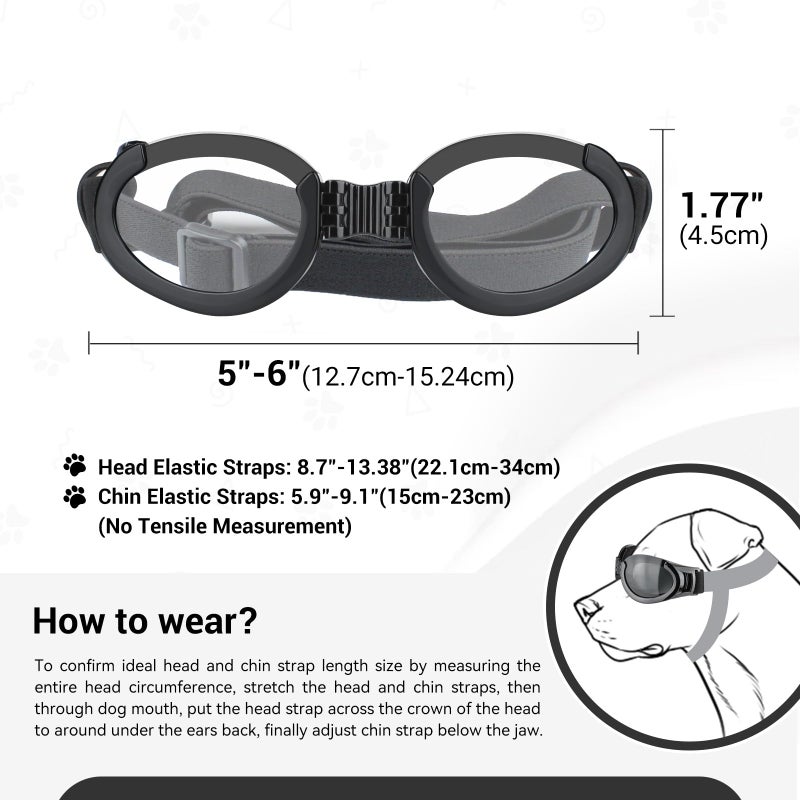 PETLESO Dog Goggles Medium Breeds, Clear UV Protection Dog Sunglasses with Black Replaceable Lenses, Adjustable Doggy Glasses for Outdoor Activities Hiking/Camping Windproof Pet Eyewear - Image 4