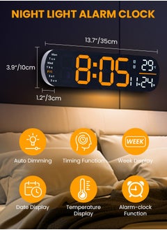LED Digital Clock, Digital Wall Clock with Remote Control, RGB Atmosphere Lights with 8 Adjustable Night Light Colors, Dual Alarms, Temperature for Room