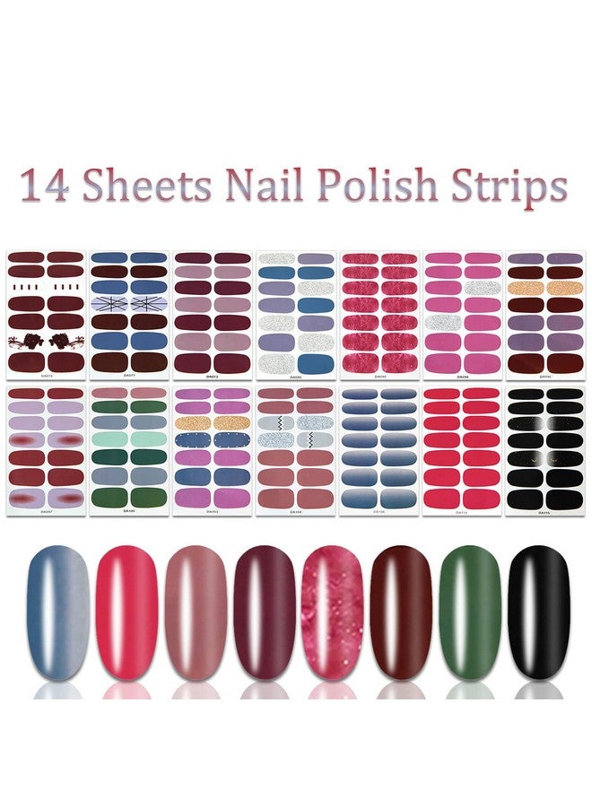 SILPECWEE 14 Sheets Solid Color Nail Polish Strips for Women Adhesive Nail Stickers Full Nail Wraps Nail Strips Real Nail Polish Nail Tips with 1pc Nail File - Image 2