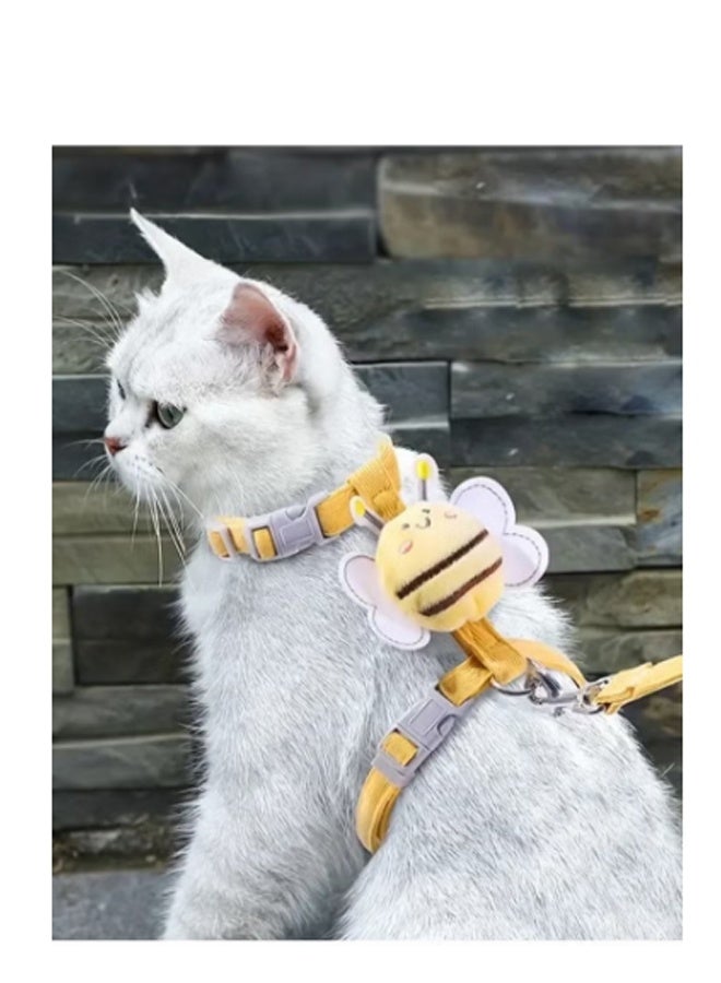 1 piece  Cat Harness and Leash Set for Outdoor Travel Walking Escape Proof Soft Safe Adjustable Kitten Puppy Small Strap Kitty Cute Bee Wings Yellow - Image 1