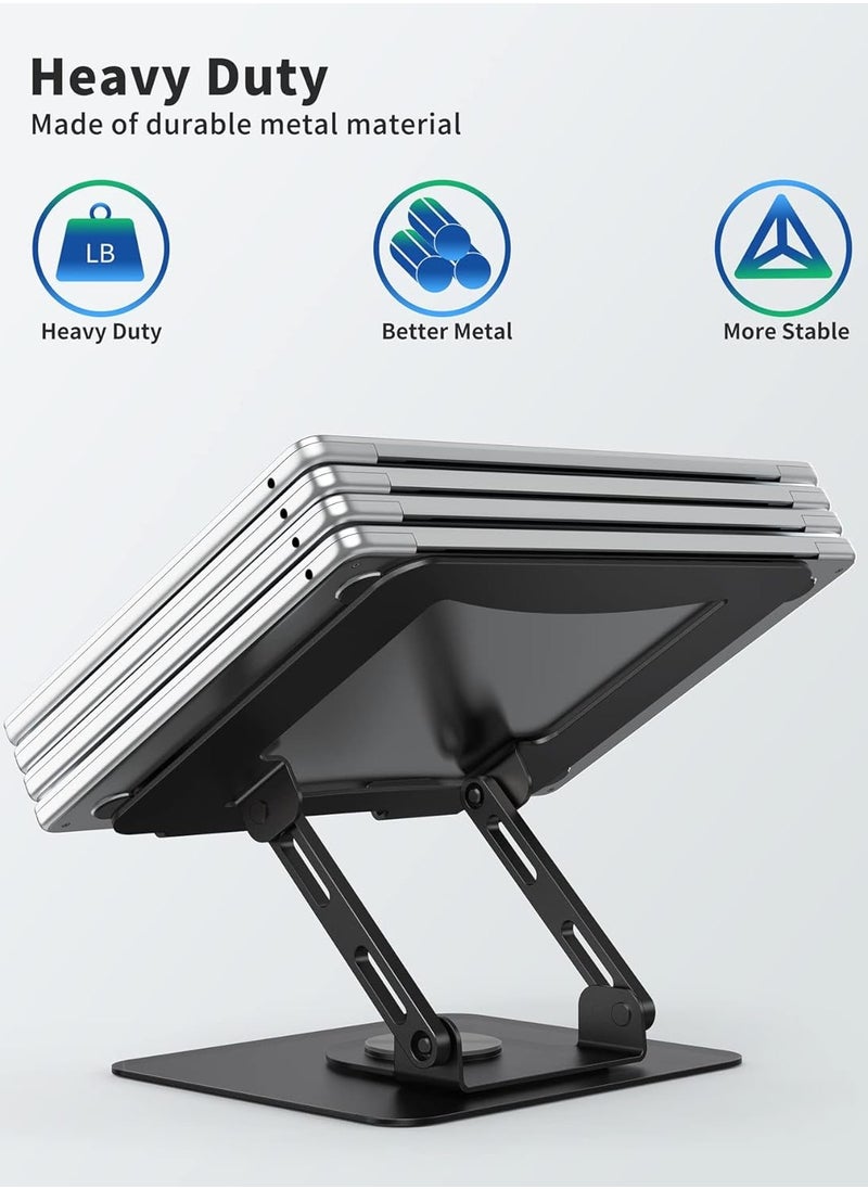 Hihonor - Laptop Stand with 360° Rotating Base, Ergonomic Computer Riser for Desk, Adjustable Height Multi-Angle, Foldable Laptop Mount, Stable Metal Holder Support 10-15.6" Notebook PC, Black - Image 1