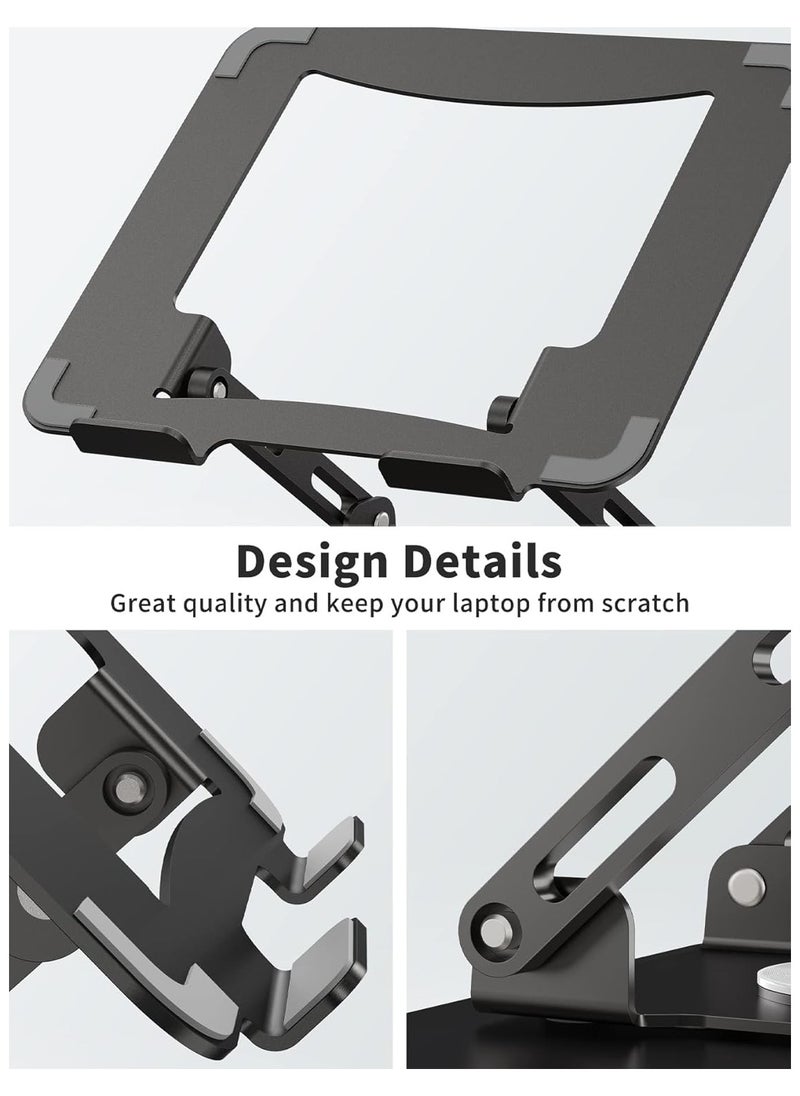 Hihonor - Laptop Stand with 360° Rotating Base, Ergonomic Computer Riser for Desk, Adjustable Height Multi-Angle, Foldable Laptop Mount, Stable Metal Holder Support 10-15.6" Notebook PC, Black - Image 1