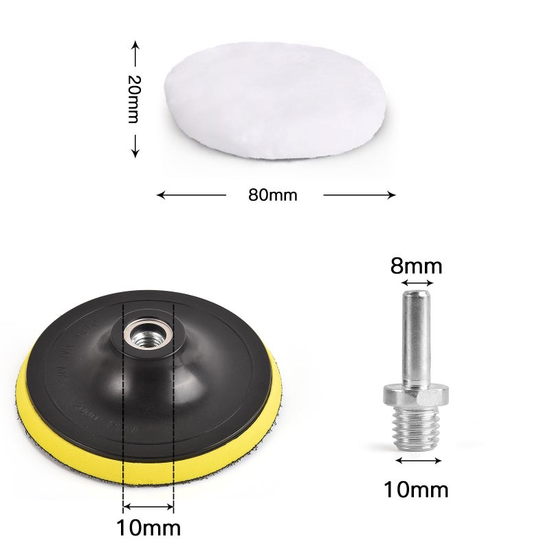 Kshineni 7 Pcs 3 Inch (80 mm) Wool Buffing Polishing Pad Car Polisher Buffer Drill Attachment with M10 Drill Adapter - Image 2