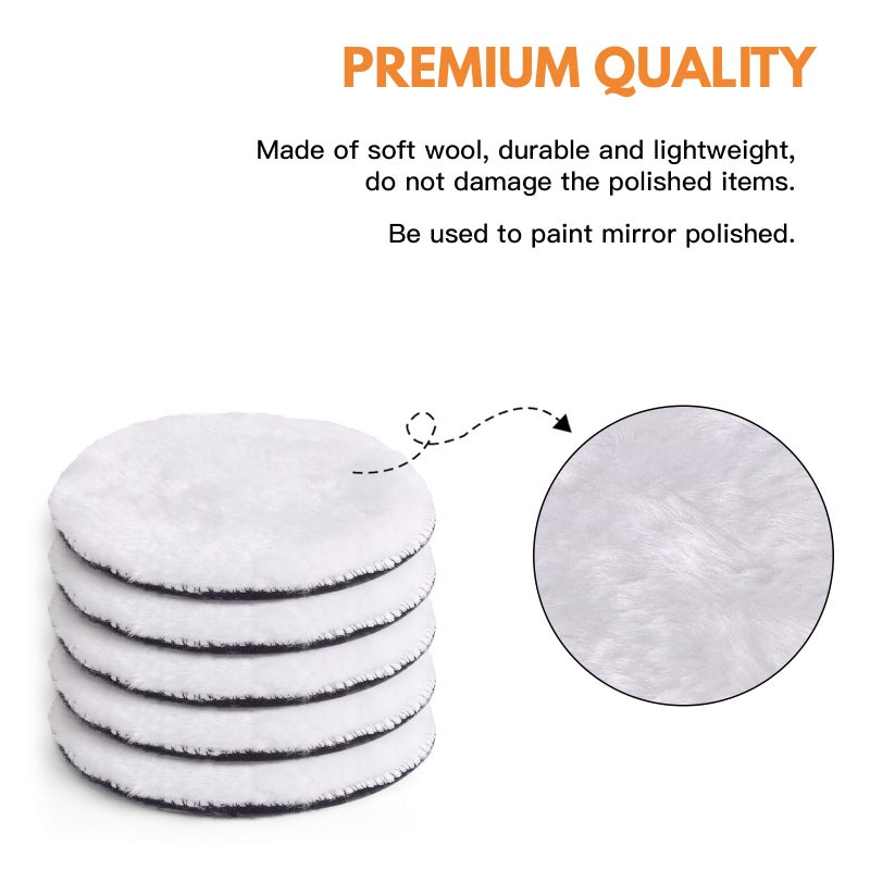 Kshineni 7 Pcs 3 Inch (80 mm) Wool Buffing Polishing Pad Car Polisher Buffer Drill Attachment with M10 Drill Adapter - Image 3