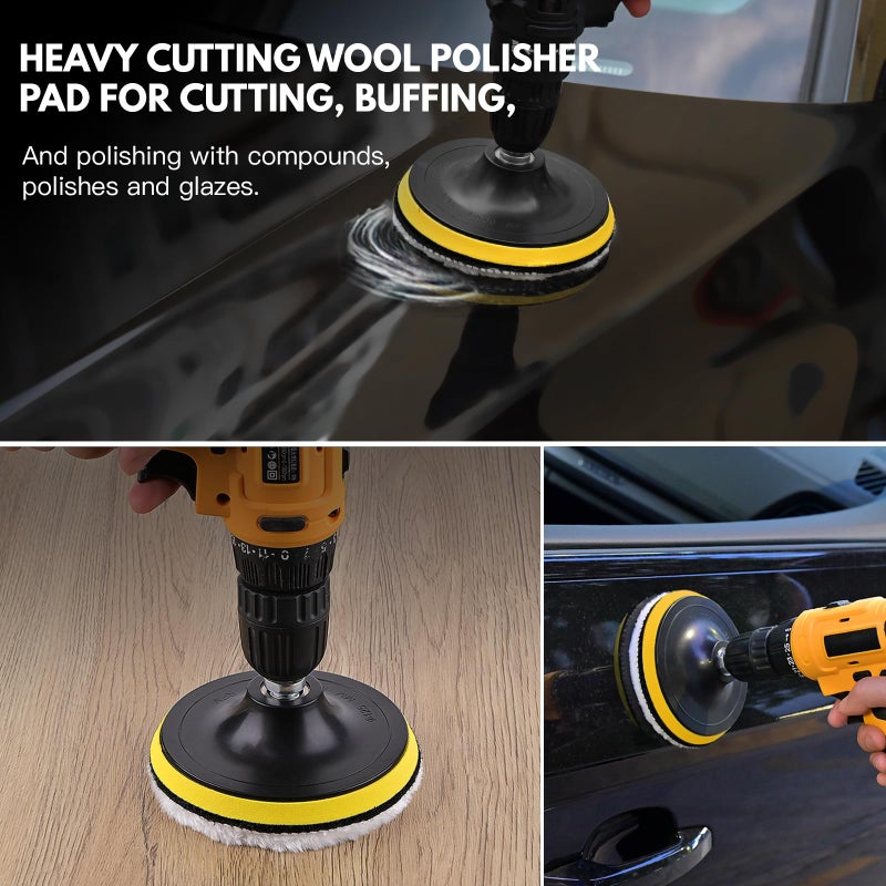 Kshineni 7 Pcs 3 Inch (80 mm) Wool Buffing Polishing Pad Car Polisher Buffer Drill Attachment with M10 Drill Adapter - Image 4