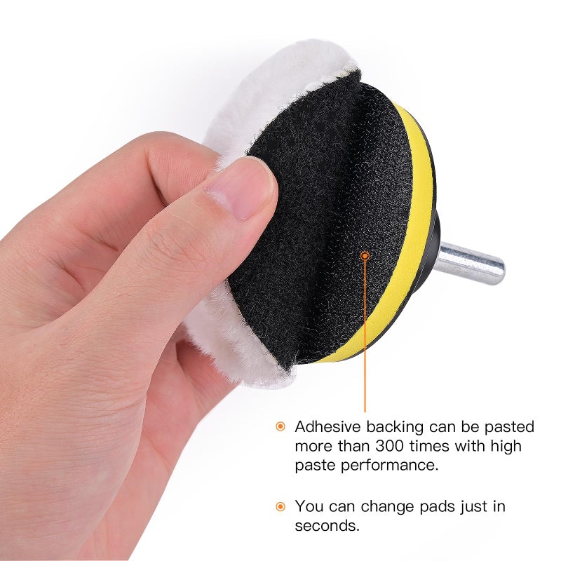 Kshineni 7 Pcs 3 Inch (80 mm) Wool Buffing Polishing Pad Car Polisher Buffer Drill Attachment with M10 Drill Adapter - Image 5