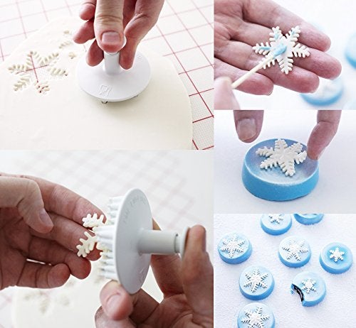 ilauke 6PCS Snowflake Cookie Cutters Decorating Fondant Embossing Tool Christmas Cookie Cutters Snowflake Plunger Cake Cutter - Image 4
