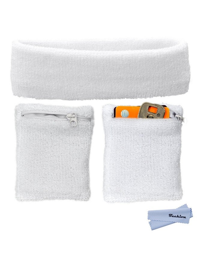 Techion Sports Sweatband Set Including 1 Pack Headband And 2 Pack Wristbands With Zipper Pocket Wallet For Cycling Running Tennis Basketball And More - Image 1