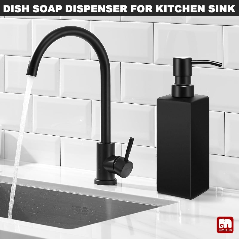 GMISUN Black Soap Dispenser Bathroom, Glass Hand Soap Dispenser with Stainless Steel Pump, 12 fl oz/350ml Refillable Dish Dispensers for Kitchen, Modern Liquid Lotion Bottles for Bathroom Countertop - Image 4