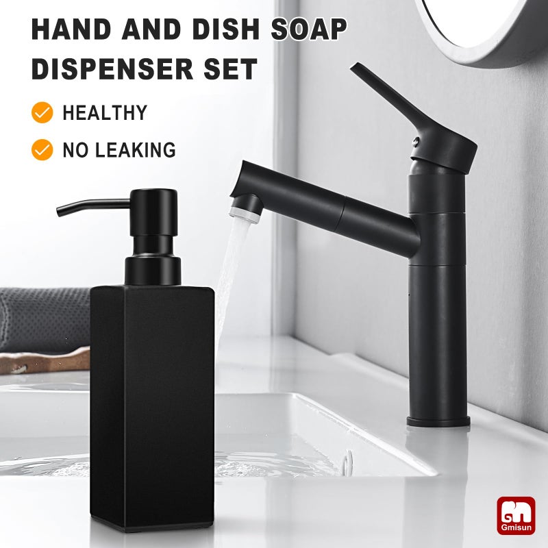 GMISUN Black Soap Dispenser Bathroom, Glass Hand Soap Dispenser with Stainless Steel Pump, 12 fl oz/350ml Refillable Dish Dispensers for Kitchen, Modern Liquid Lotion Bottles for Bathroom Countertop - Image 5