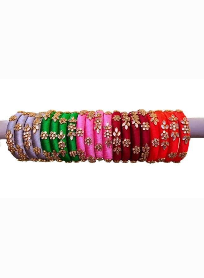MayAni Mayank Creations Silk Thread Bangles for Womens and Girls Suitable for Return Gift Purpose and Personal Use Set of 10 Pairs(20 Bangles) (2.6) - Image 1