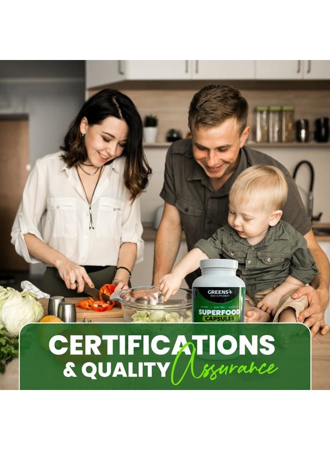 Greens+ Organic Superfood Capsules, Organic Spirulina and Chlorella, with Alfalfa & Wheat Grass, Vitamins & Minerals Supplements, Gluten-Free, Vegan, Non-GMO, 240 Count - Image 4