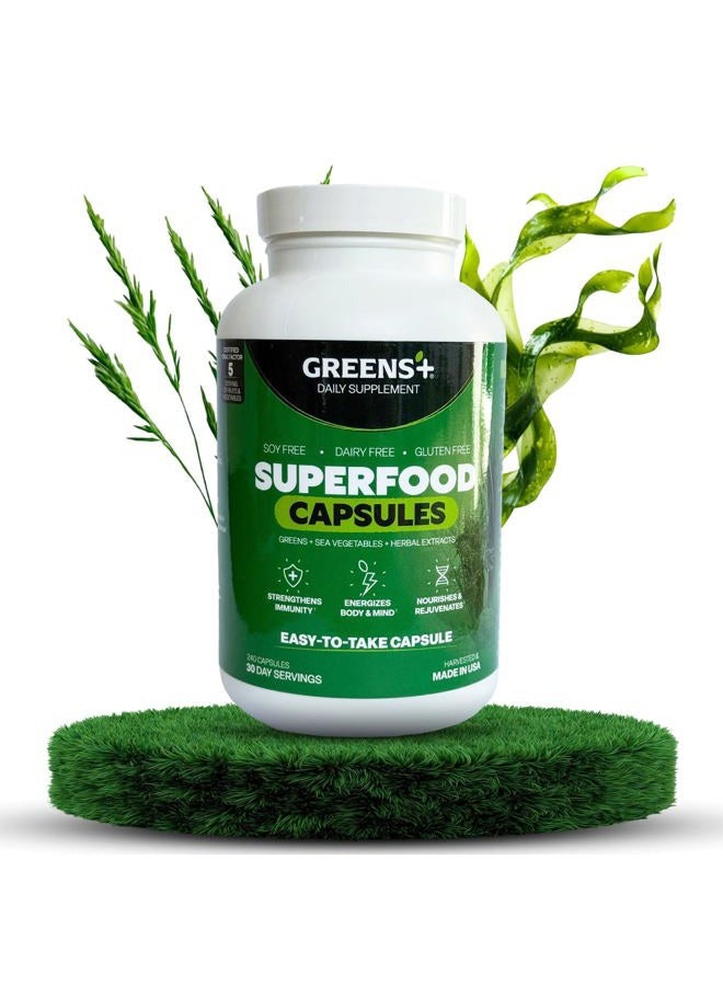 Greens+ Organic Superfood Capsules, Organic Spirulina and Chlorella, with Alfalfa & Wheat Grass, Vitamins & Minerals Supplements, Gluten-Free, Vegan, Non-GMO, 240 Count - Image 1