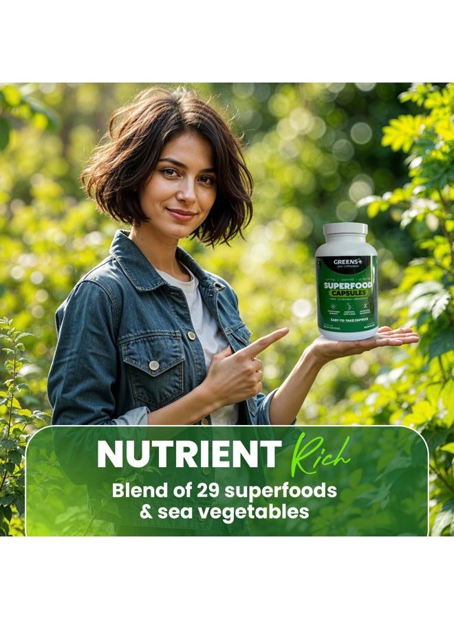 Greens+ Organic Superfood Capsules, Organic Spirulina and Chlorella, with Alfalfa & Wheat Grass, Vitamins & Minerals Supplements, Gluten-Free, Vegan, Non-GMO, 240 Count - Image 5