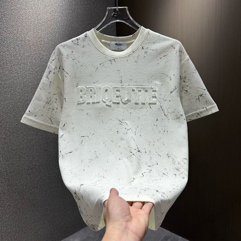 Style Splash-Ink Tie-Dye Men'S Short-Sleeved T-Shirt Trendy Brand Letter Stamped Half-Sleeved Fashion Casual Round Neck T-Shirt - Image 1
