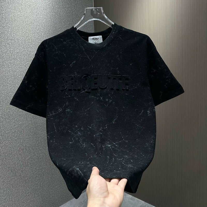 Style Splash-Ink Tie-Dye Men'S Short-Sleeved T-Shirt Trendy Brand Letter Stamped Half-Sleeved Fashion Casual Round Neck T-Shirt - Image 3