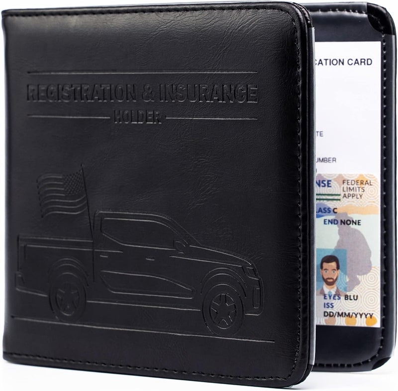 CANOPUS Car Registration and Insurance Holder, Magnetic Closure, Embossed Card Document Holder, Vehicle Glove Box Organizer, Wallet for Auto, SUV, Motorcycle, Truck, Waterproof, Truck Model - Image 1