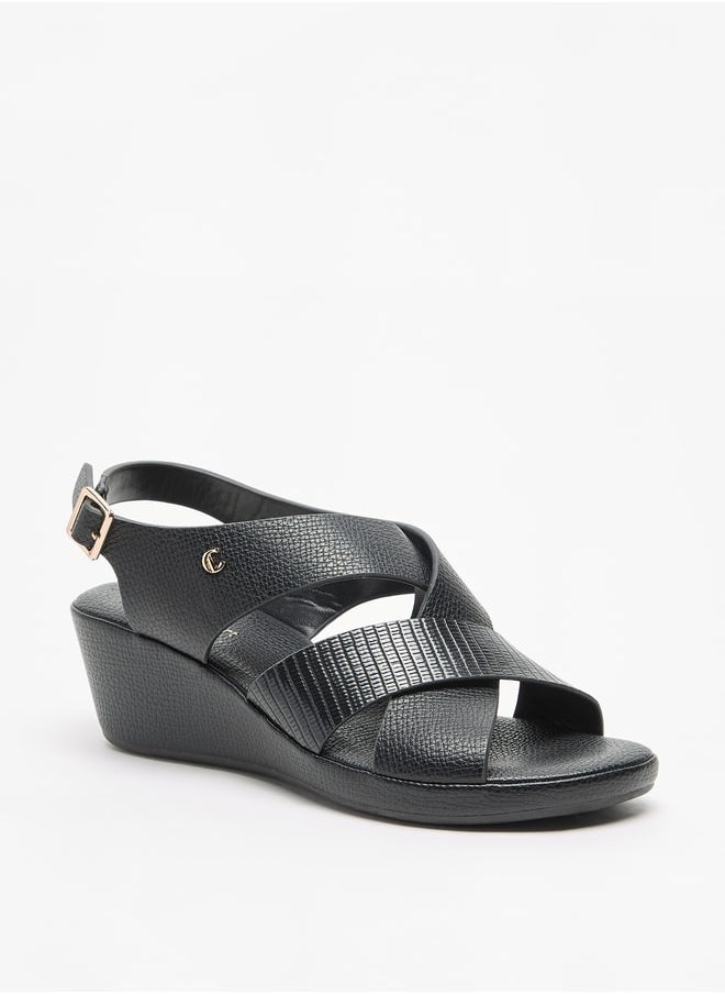 Le Confort Women Textured Cross Strap Sandals with Wedge Heels and Buckle Closure  - Image 1