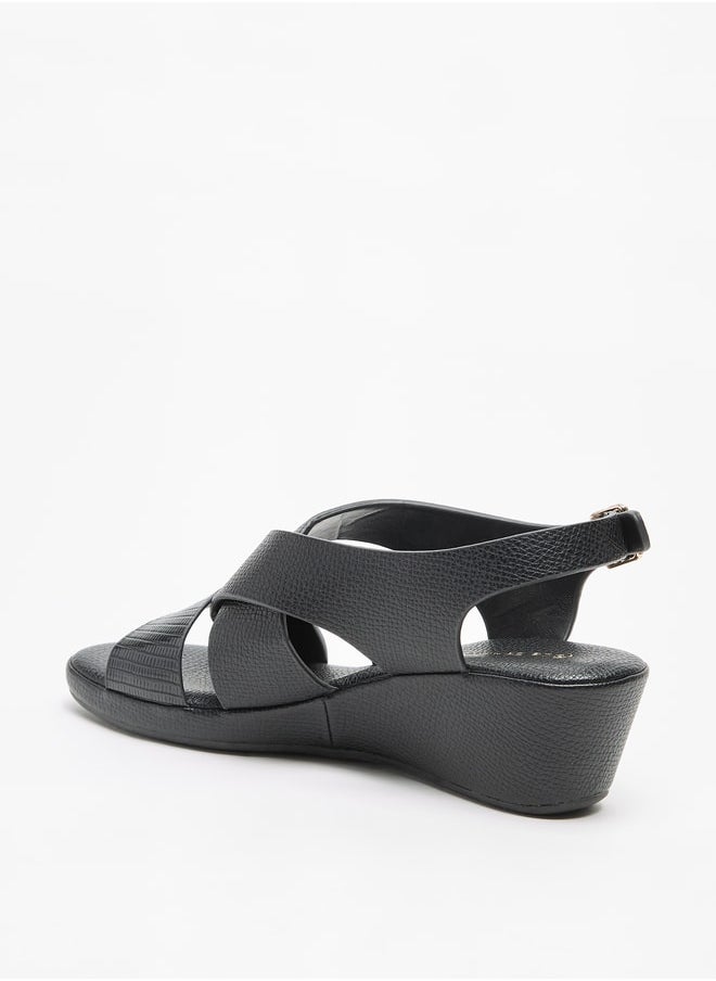 Le Confort Women Textured Cross Strap Sandals with Wedge Heels and Buckle Closure  - Image 2