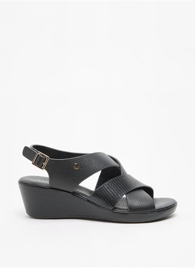 Le Confort Women Textured Cross Strap Sandals with Wedge Heels and Buckle Closure  - Image 3
