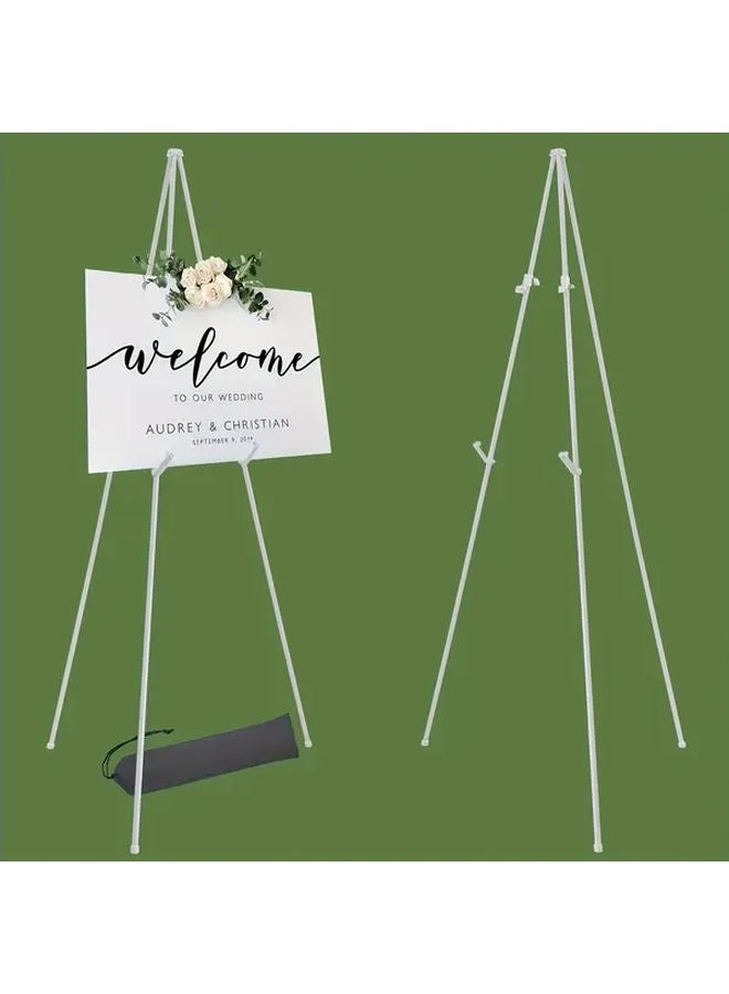 White Portable 63 Inch Foldable Display Stand Adjustable Height Tripod Easel - Image 2