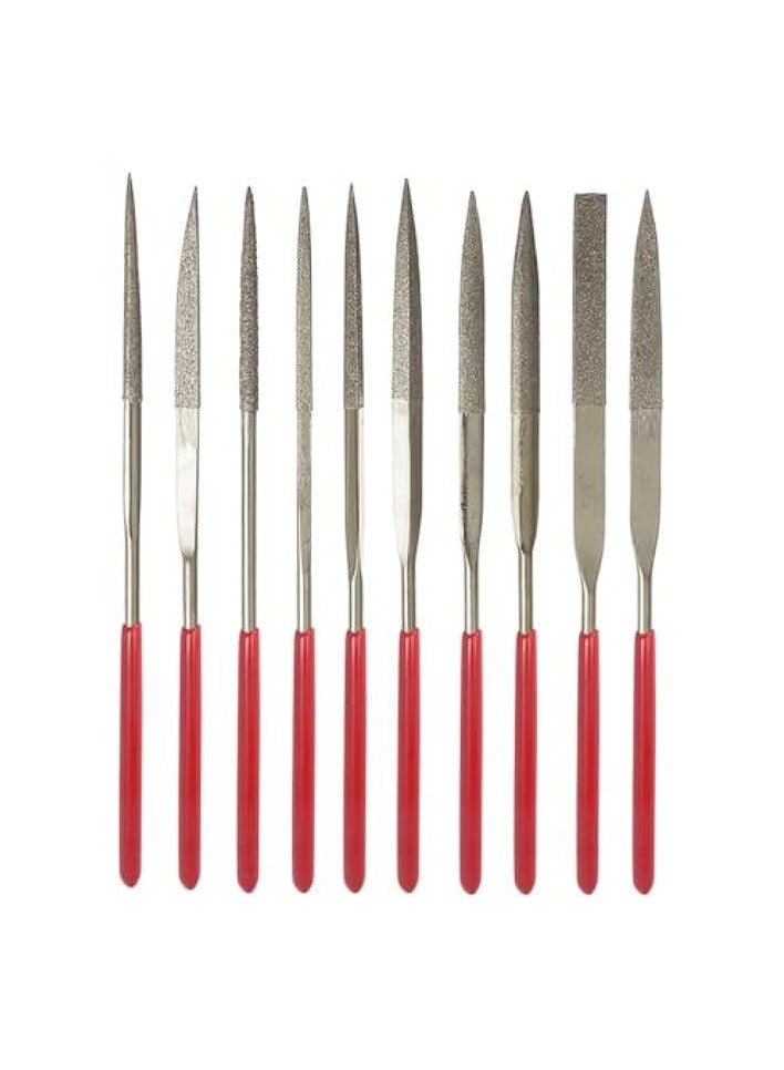 PROMASS Set of 10Pcs Diamond Files for Metal Diamond File Set Flat Needle Square Round Triangular Shape Rifler Files Metal Jewelry Glass Wood Carving Sanding Polishing Tool - 4x160mm - Image 1