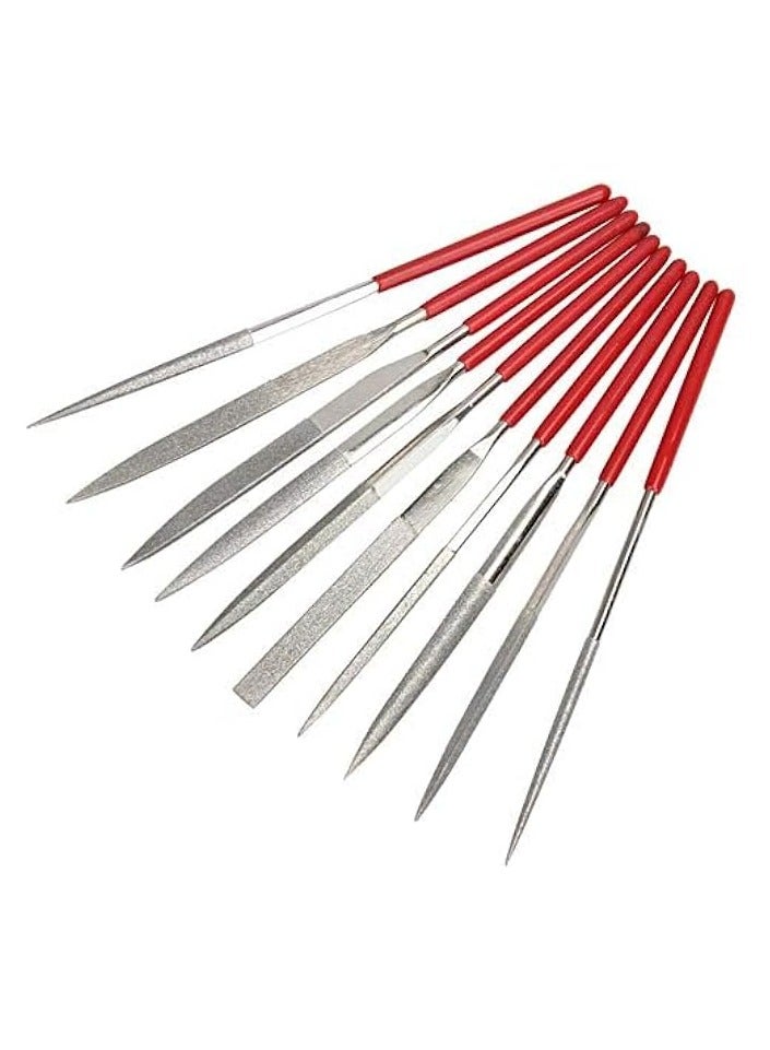 PROMASS Set of 10Pcs Diamond Files for Metal Diamond File Set Flat Needle Square Round Triangular Shape Rifler Files Metal Jewelry Glass Wood Carving Sanding Polishing Tool - 4x160mm - Image 2