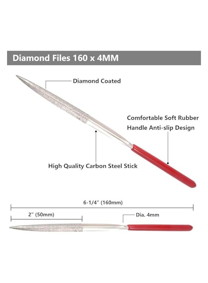 PROMASS Set of 10Pcs Diamond Files for Metal Diamond File Set Flat Needle Square Round Triangular Shape Rifler Files Metal Jewelry Glass Wood Carving Sanding Polishing Tool - 4x160mm - Image 3
