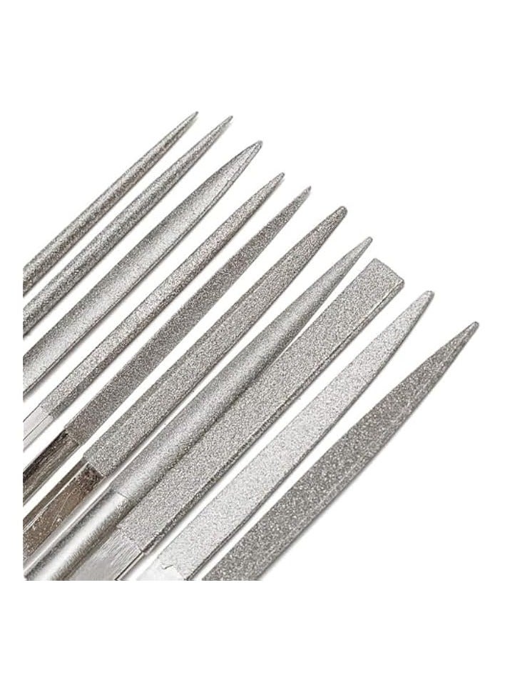 PROMASS Set of 10Pcs Diamond Files for Metal Diamond File Set Flat Needle Square Round Triangular Shape Rifler Files Metal Jewelry Glass Wood Carving Sanding Polishing Tool - 4x160mm - Image 4