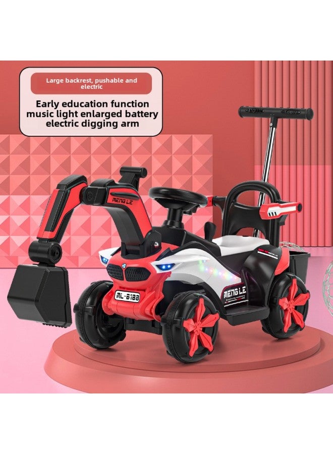 Children's Electric Excavator Toy Car Children's Seatable Hook Machine Engineering Car Large Boy Remote Control Excavator-Color:[Guardrail All-electric/sliding Dual-purpose + Push Handle] Red ☆ Electric Digging Arm + Music Early Education-Proportion:Official Standard  - Image 1