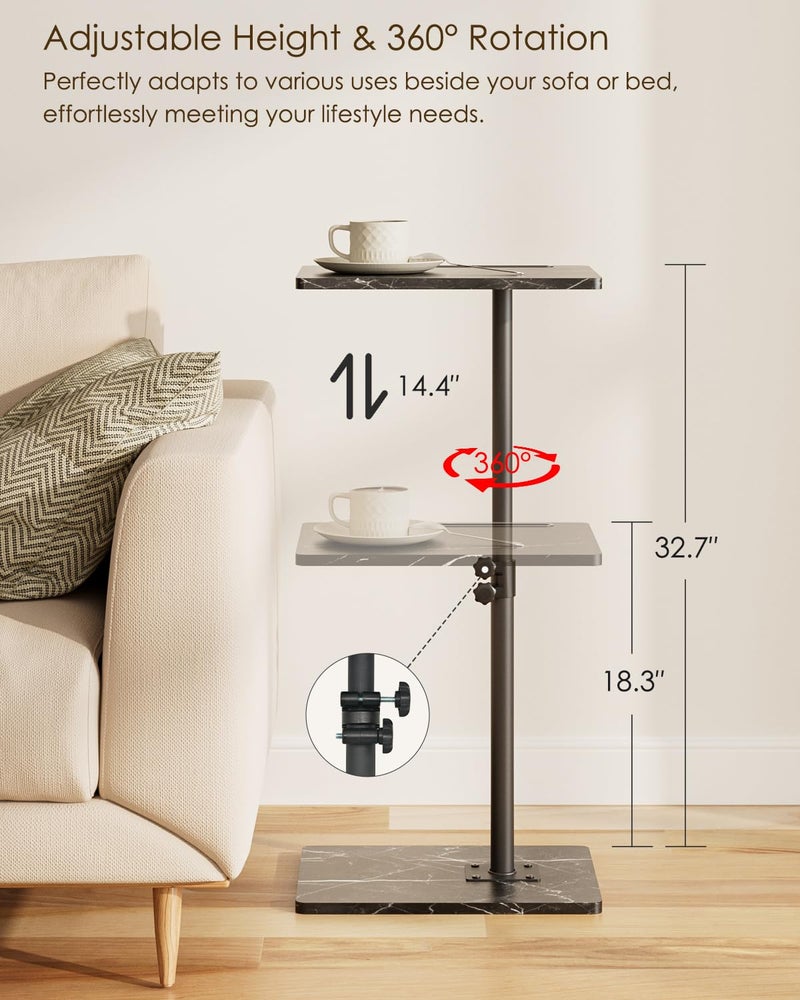 Masupu Sofa Arm Tray Table - 360Â° Swivel Height Adjustable End Table, Small Snack Side Table for Couch, C Shaped Table for Bed, Chair or TV Tray Table(Black) - Image 2