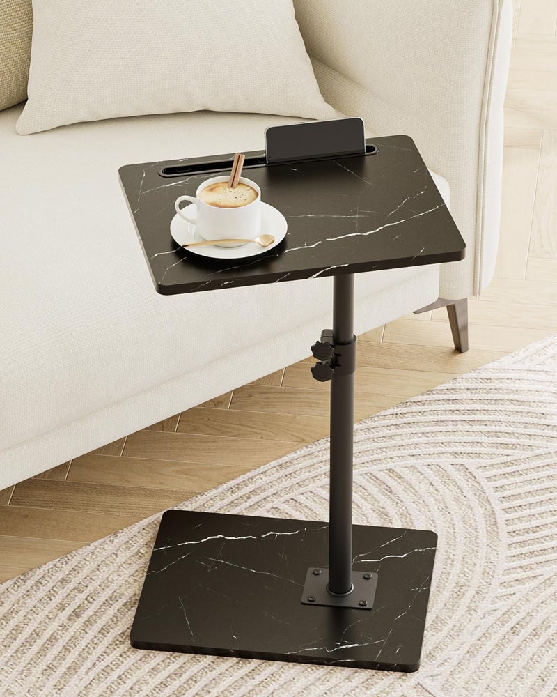 Masupu Sofa Arm Tray Table - 360Â° Swivel Height Adjustable End Table, Small Snack Side Table for Couch, C Shaped Table for Bed, Chair or TV Tray Table(Black) - Image 1