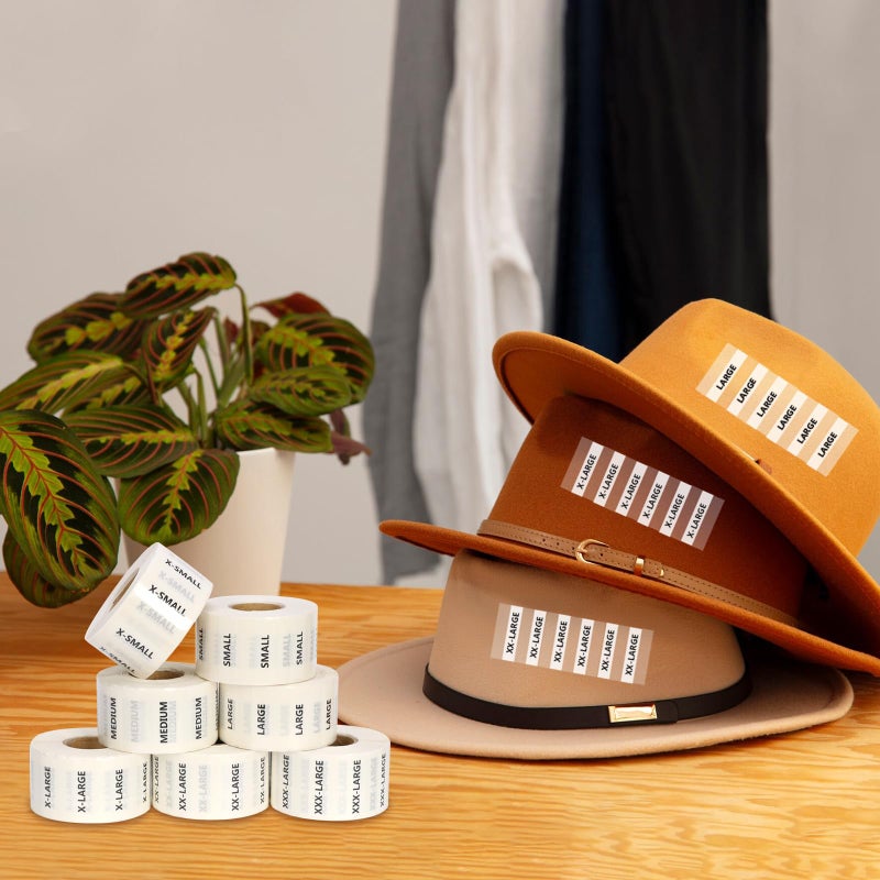 DLUGOPIS 1050Pcs Clothing Size Label Dispenser with Clear Clothing Size Strip Labels 11.3*3.3*3.5inch Wooden Label Dispenser Label Stand Holder Sticker Roll Holder Organizer For Tshirt Size Stickers 7 Sizes - Image 5