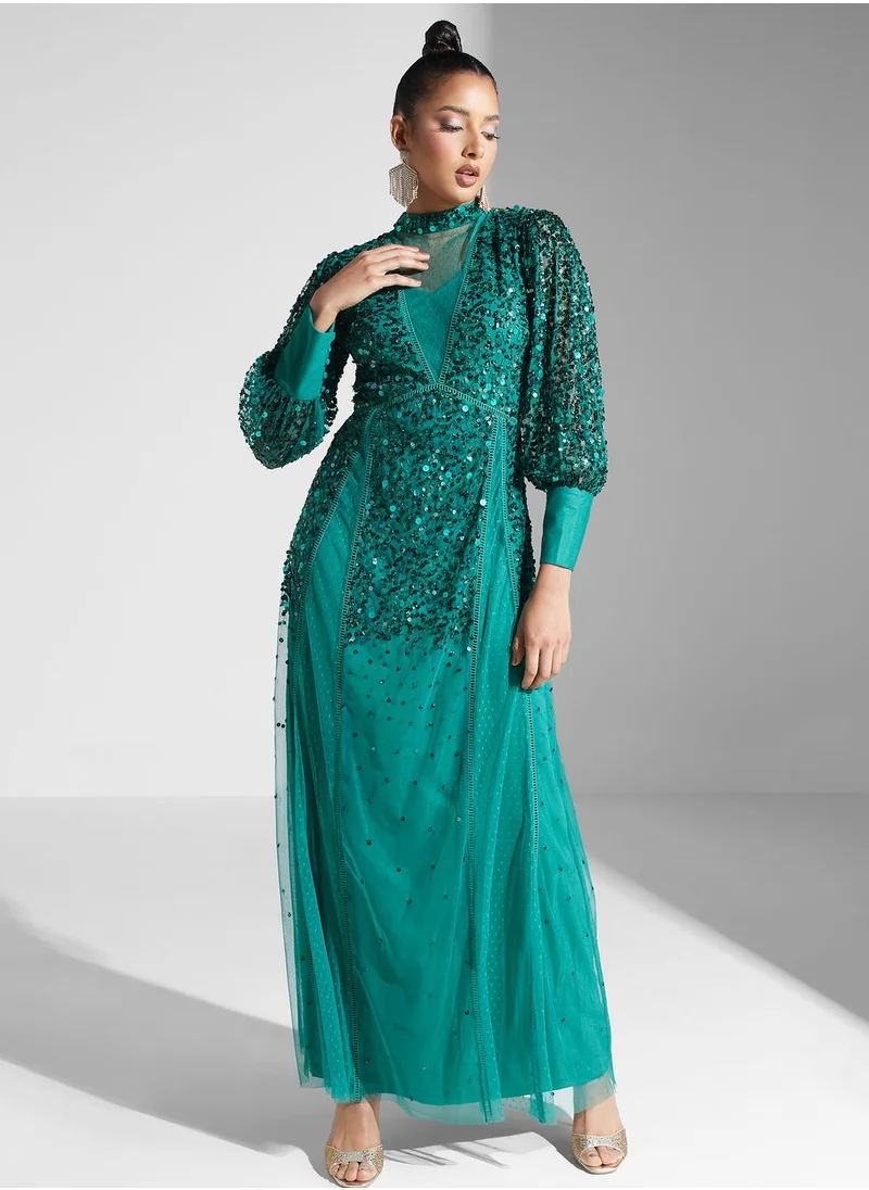 Frock and Frill Puff Sleeve Dress With Sequin Detail