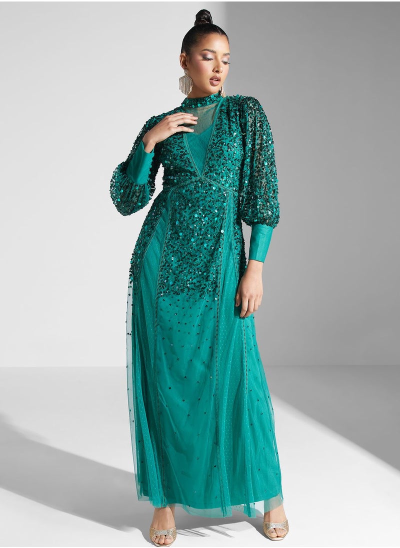 Frock and Frill Puff Sleeve Dress With Sequin Detail  - Image 1