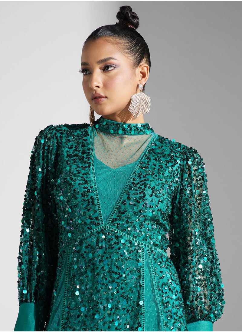 Frock and Frill Puff Sleeve Dress With Sequin Detail  - Image 3