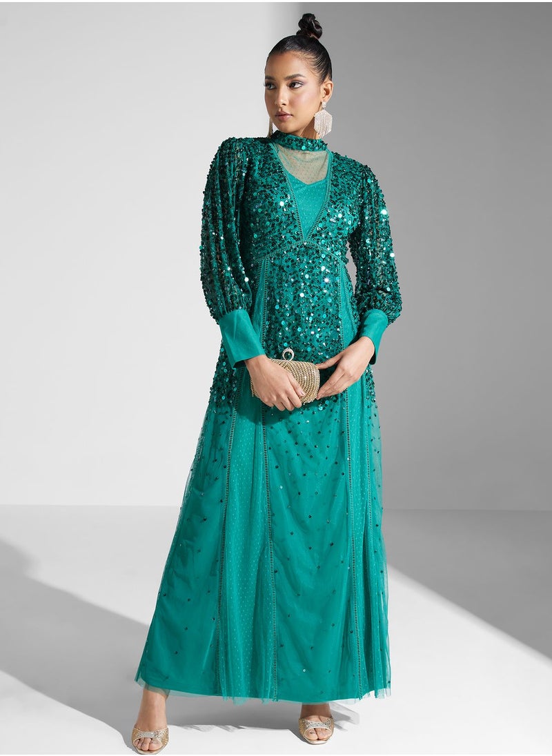 Frock and Frill Puff Sleeve Dress With Sequin Detail  - Image 4