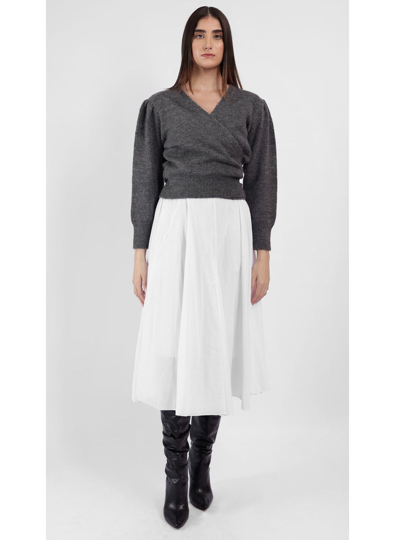 KYVELi Women’s Wrap-Style Knit Sweater – Grey - Image 1