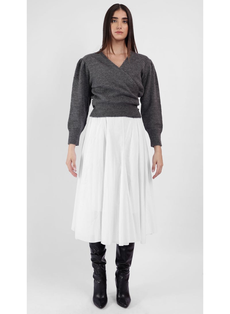 KYVELi Women’s Wrap-Style Knit Sweater – Grey - Image 2