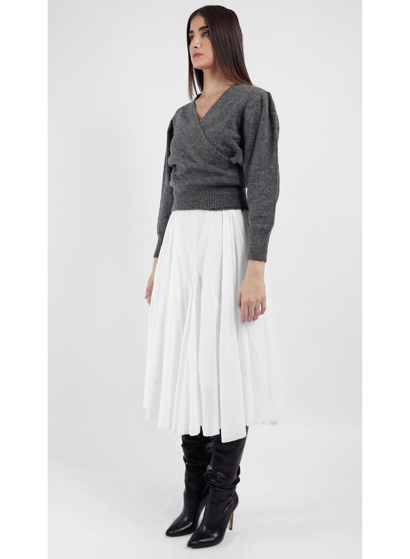 KYVELi Women’s Wrap-Style Knit Sweater – Grey - Image 3