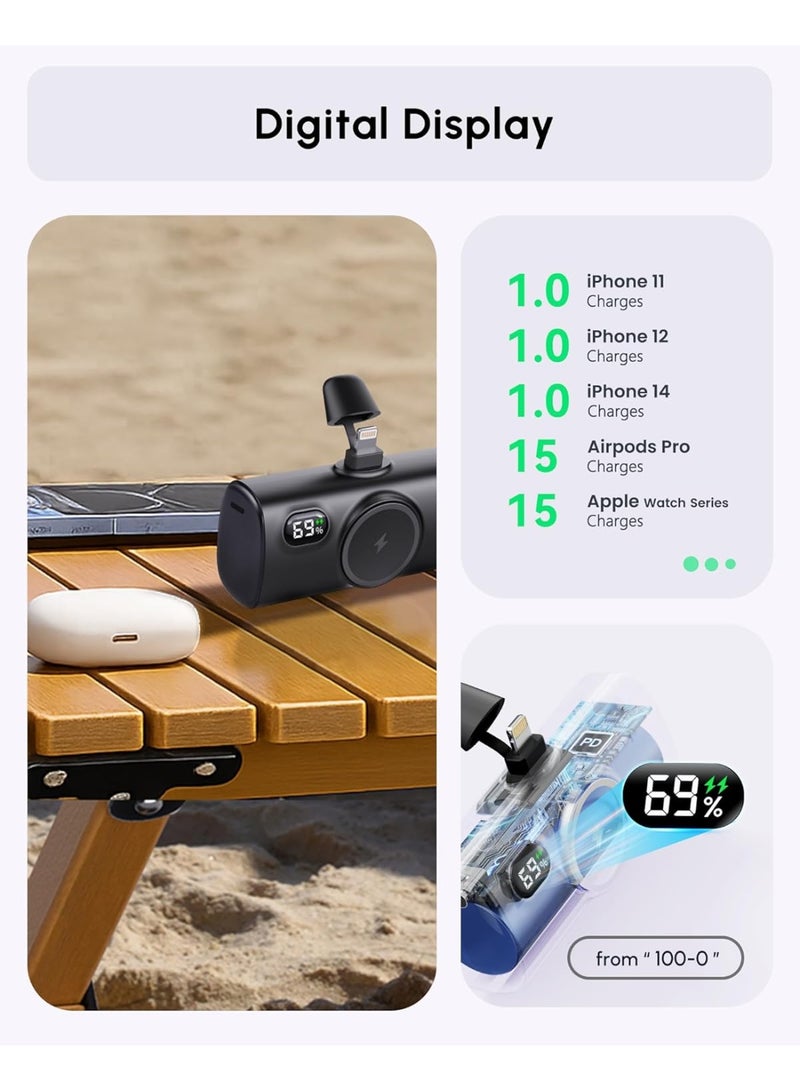 عام بنك طاقة صغير متوافق مع هاتف iPhone، شاحن محمول للسفر أثناء التنقل بقدرة 5000 مللي أمبير في الساعة، حزمة بطارية يدوية وبطارية ثانية خارجية لشاحن احتياطي في حالات الطوارئ لهاتف iPhone 14/12/13 mini/14 plus-أسود - Image 5