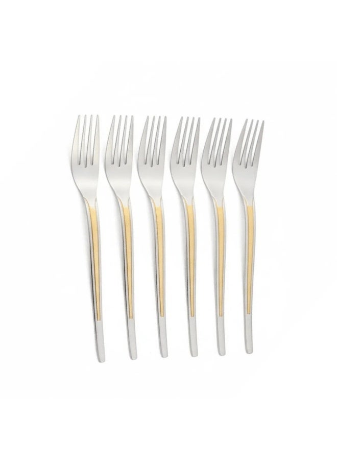 طقم شوك طعام من الفولاذ المقاوم للصدأ من – 6 قطع بتصميم ذهبي وفضي أنيق لتزيين مائدة الطعام - Image 1