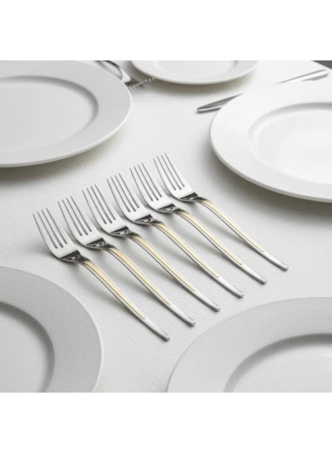 طقم شوك طعام من الفولاذ المقاوم للصدأ من – 6 قطع بتصميم ذهبي وفضي أنيق لتزيين مائدة الطعام - Image 3