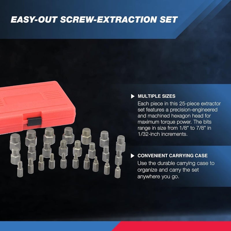 NEIKO 04204A Hex-Head Multispline Screw and Bolt Extractor Set, Easy-Out Screw Extraction, Broken Bolt Remover, Stripped Fastener Tool, 1/8 Inch to 7/8 Inch in 1/32-Inch Increments, CrMo, 25 Pieces - Image 3