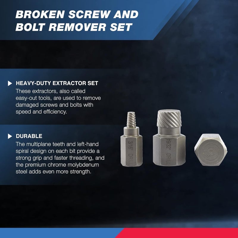 NEIKO 04204A Hex-Head Multispline Screw and Bolt Extractor Set, Easy-Out Screw Extraction, Broken Bolt Remover, Stripped Fastener Tool, 1/8 Inch to 7/8 Inch in 1/32-Inch Increments, CrMo, 25 Pieces - Image 2