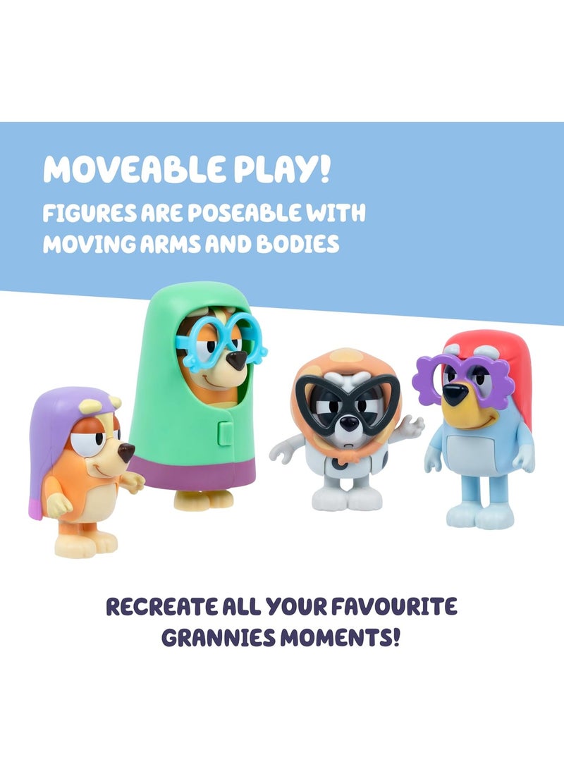 Bluey 4 Figure Pack Here Come the Grannies | Kids Toys with Accessories & Movable Arms | 6–7.6cm Playset - Image 4